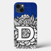 Personalisierter Letter D Glitzer Tattoo-Blume Case-Mate iPhone Hülle (Rückseite)