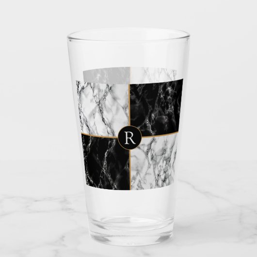 Personalisierter Letter Glass Schwarz-weiß Marmor Glas (Vorderseite)