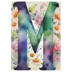 Personalisierter Letter M Floral Watercolor Lehrer Klemmbrett