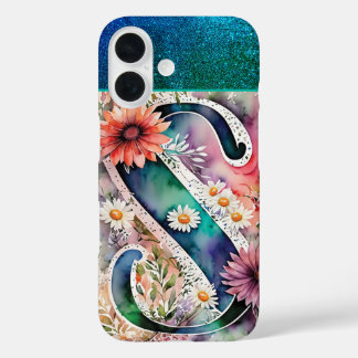Personalisierter Letter S Elegante Wasserfarben iPhone 16 Hülle