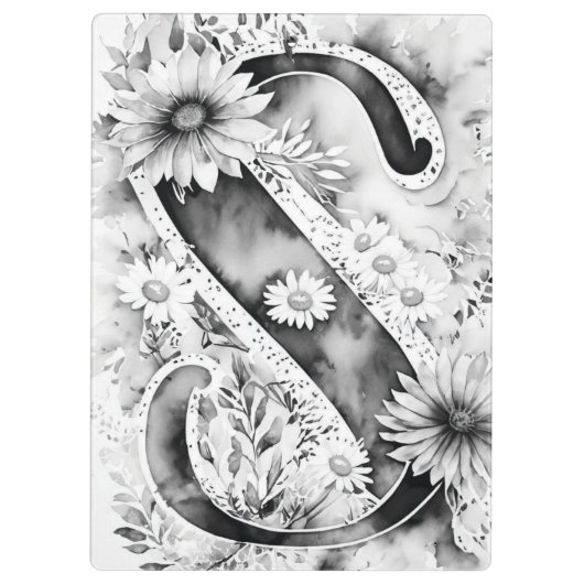 Personalisierter Letter S Floral Watercolor Lehrer Klemmbrett (Rückseite)