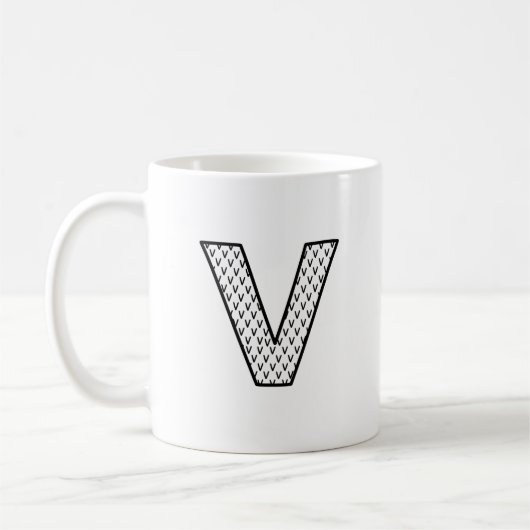 Personalisierter Letter V Keramik Monogramm Becher Kaffeetasse (Links)