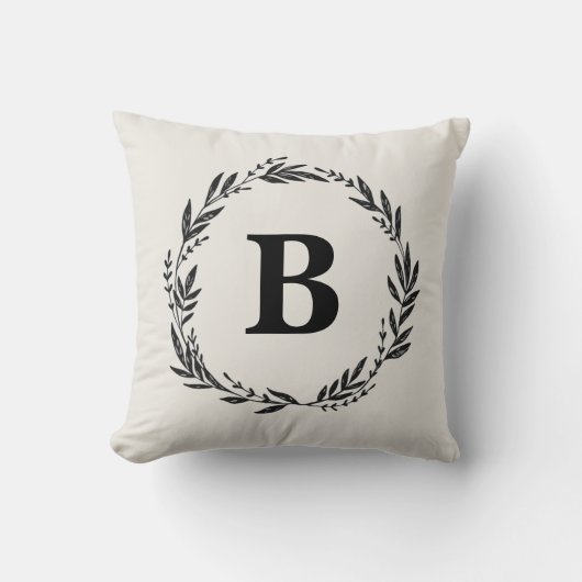 Personalisierter Letter Wreath Gray Throw Kissen (Vorderseite)