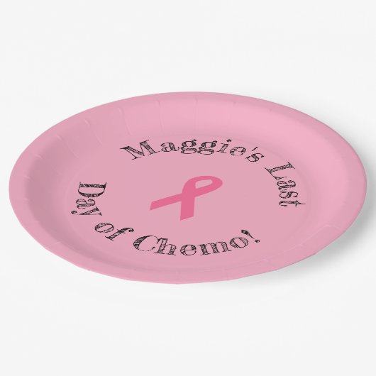 Personalisierter "letzter Tag von Chemo" Pappteller (Schrägansicht)