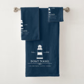 Personalisierter Leuchtturm Name Blue Nautical Badhandtuch Set (Insitu)