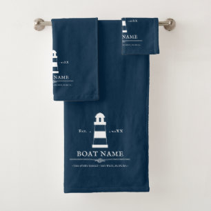 Personalisierter Leuchtturm Name Blue Nautical Badhandtuch Set