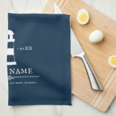 Personalisierter Leuchtturm Nautical Blue Geschirrtuch (Viertel Falte)