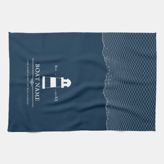 Personalisierter Leuchtturm Nautical Blue Geschirrtuch (Horizontal)