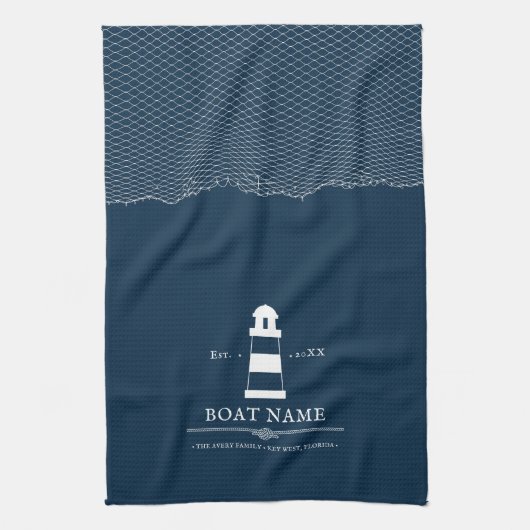 Personalisierter Leuchtturm Nautical Blue Geschirrtuch (Vertikal)