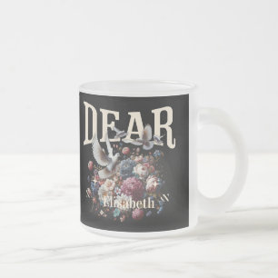 Personalisierter "LIEBE" Blumen-Tauben-Becher Mattglastasse