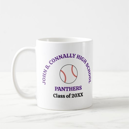 Personalisierter lila Baseballspieler der High Sch Kaffeetasse (Links)