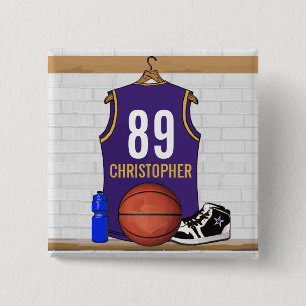 Personalisierter Lila Basketball und Goldball Jers Button