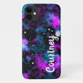 Personalisierter Lila blauer Galaxie Kosmischer Ra Case-Mate iPhone Hülle (Rückseite)