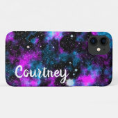 Personalisierter Lila blauer Galaxie Kosmischer Ra Case-Mate iPhone Hülle (Rückseite (Horizontal))
