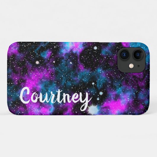 Personalisierter Lila blauer Galaxie Kosmischer Ra Case-Mate iPhone Hülle (Rückseite (Horizontal))