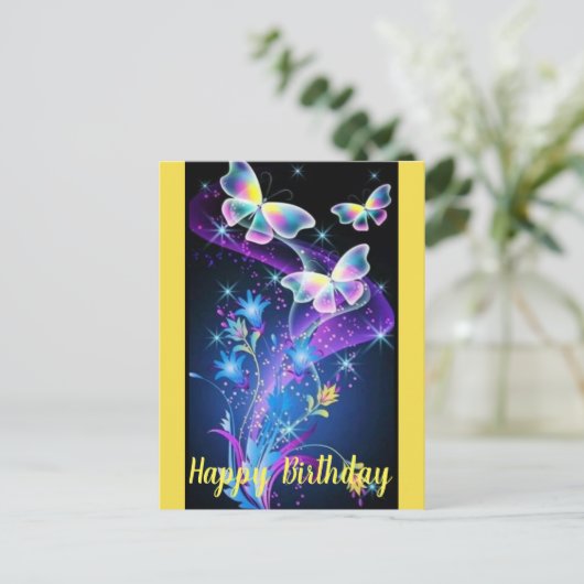 Personalisierter Lila Blauer Schmetterling Postkarte (Stehend Vorderseite)