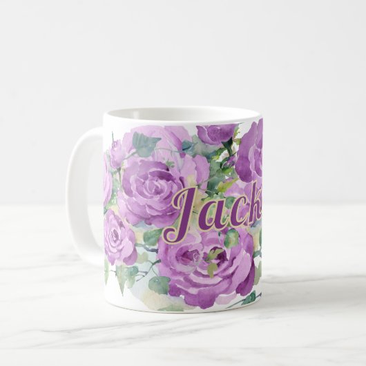 Personalisierter Lila Blumenkaffee Kaffeetasse (Vorderseite Links)