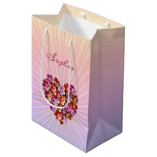 Personalisierter lila Blumenkranz mit Vintage-Herz Mittlere Geschenktüte