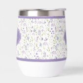Personalisierter lila Blumenmonogramm-Becher (Links)