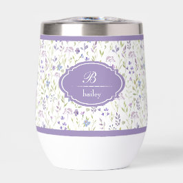 Personalisierter lila Blumenmonogramm-Becher