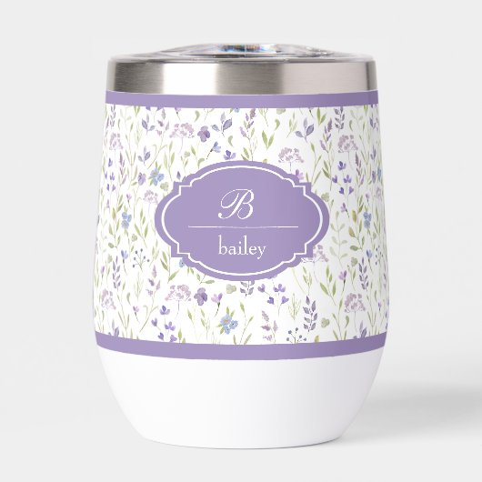 Personalisierter lila Blumenmonogramm-Becher (Vorderseite)