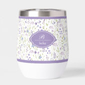 Personalisierter lila Blumenmonogramm-Becher (Rückseite)