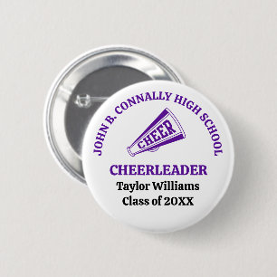 Personalisierter lila Cheerleader für die High Sch Button