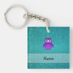 Personalisierter lila Eulentürkis-NamensGlitter Schlüsselanhänger