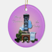 Personalisierter (Lila) Foley Clock Tower & Train Keramik Ornament (Links)