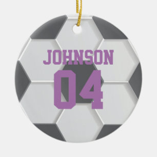 Personalisierter lila Fußball Weihnachten Keramik Ornament