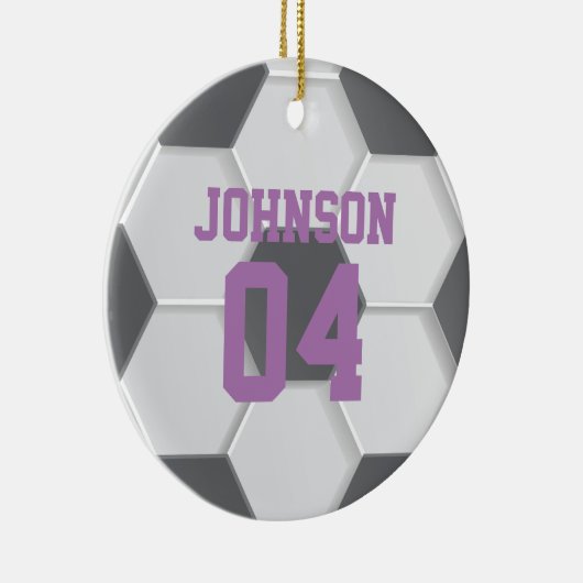 Personalisierter Lila Fußballball Weihnachten Keramik Ornament (Rechts)