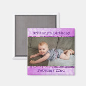 Personalisierter Lila Geburtstagsmagnet der Erinne Magnet (Vorderseite/Rückseite)