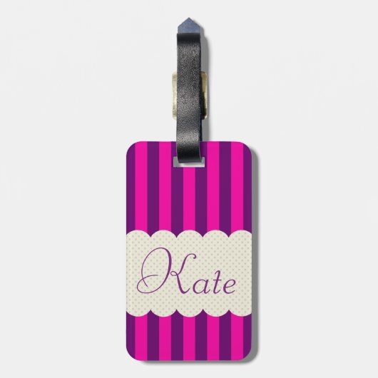 Personalisierter lila gepäckanhänger (Rückseite vertikal)
