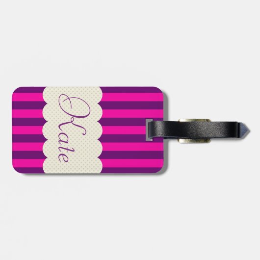 Personalisierter lila gepäckanhänger (Rückseite horizontal)