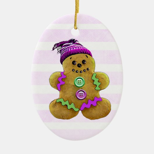 Personalisierter Lila Gingerbrot Mann Weihnachten Keramik Ornament (Vorne)