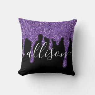 Personalisierter lila Glitter-Drip Kissen