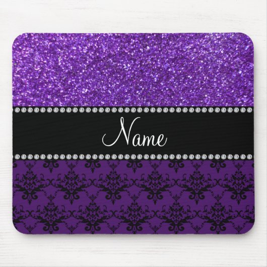 Personalisierter lila Glitternamensdamast Mousepad (Vorne)