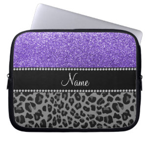 Personalisierter lila Glitterschwarznamensleopard Laptopschutzhülle