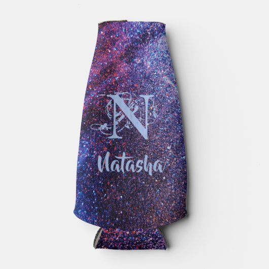 Personalisierter Lila Glitzer Flaschenkühler (Vorderseite)