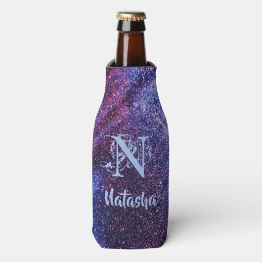 Personalisierter Lila Glitzer Flaschenkühler (Flaschenvorderseite)