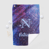 Personalisierter Lila Glitzer Golfhandtuch (Insitu)