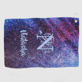 Personalisierter Lila Glitzer Golfhandtuch (Horizontal)
