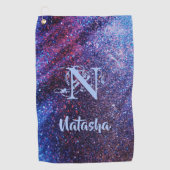 Personalisierter Lila Glitzer Golfhandtuch (Vorderseite)