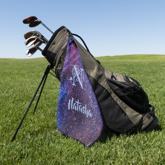 Personalisierter Lila Glitzer Golfhandtuch (Gras)