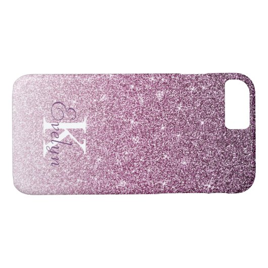 Personalisierter Lila Glitzer Monogramm Case-Mate iPhone Hülle (Rückseite (Horizontal))