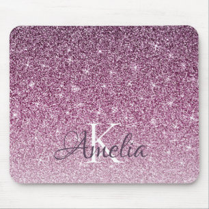 Personalisierter Lila Glitzer Monogramm Mousepad