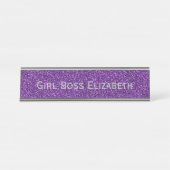 Personalisierter Lila Glitzer Silver Girl Boss Fun Schreibtischnamensplakette (Vorderseite )