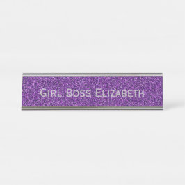 Personalisierter Lila Glitzer Silver Girl Boss Fun Schreibtischnamensplakette