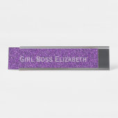 Personalisierter Lila Glitzer Silver Girl Boss Fun Schreibtischnamensplakette (Vorderseite )