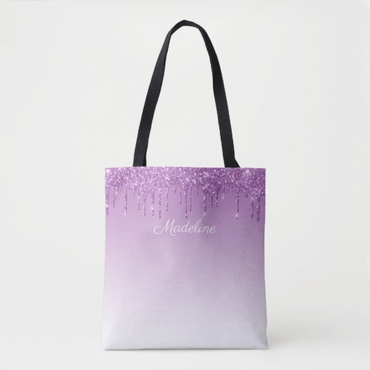 Personalisierter Lila Glitzer Tasche (Vorderseite)